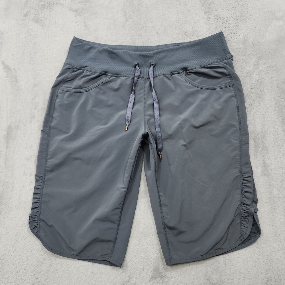 Zella Shorts Womens L Gray Drawstring Side Ruched Hem Pockets Athleisure Casual